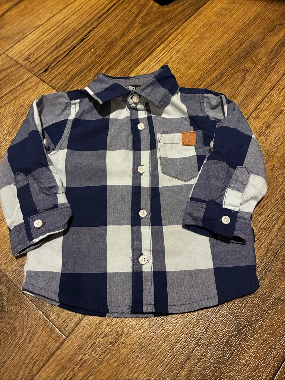 Toddler Navy & Light Gray Plaid Button-Down Shirt